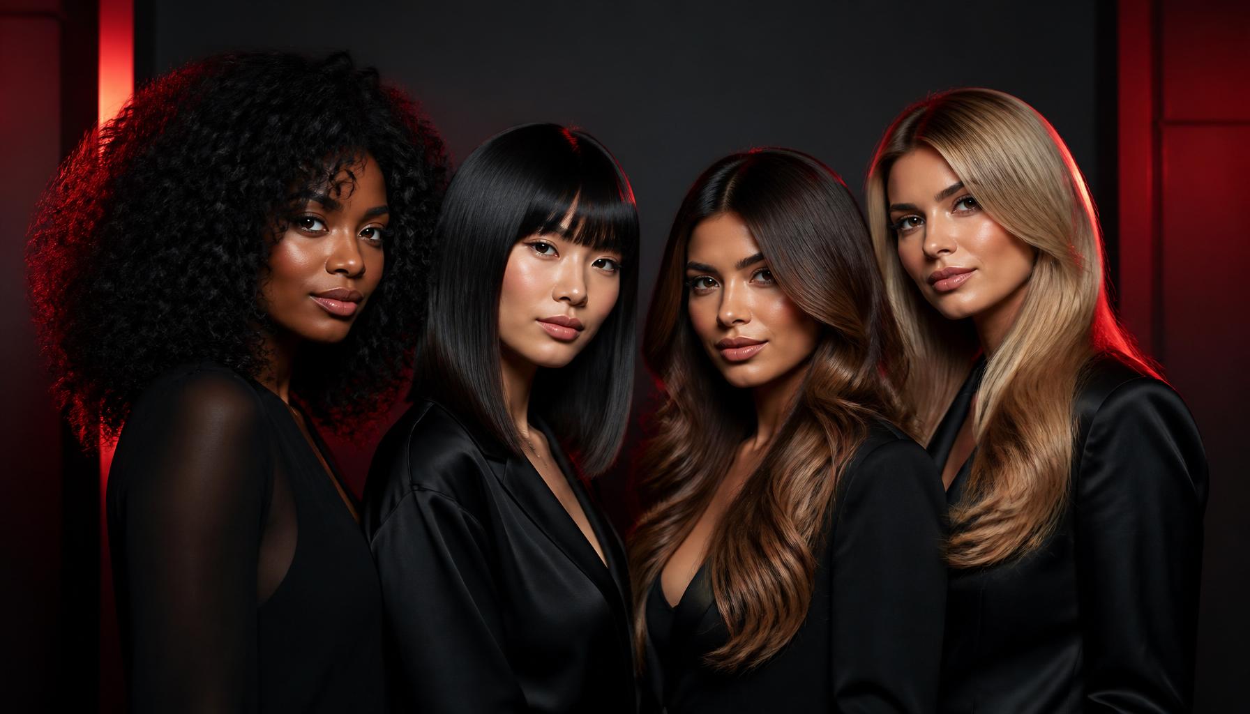 Clients of different ethnicities with curls, sleek blowouts and dimensional color at Professional Beauty Bar